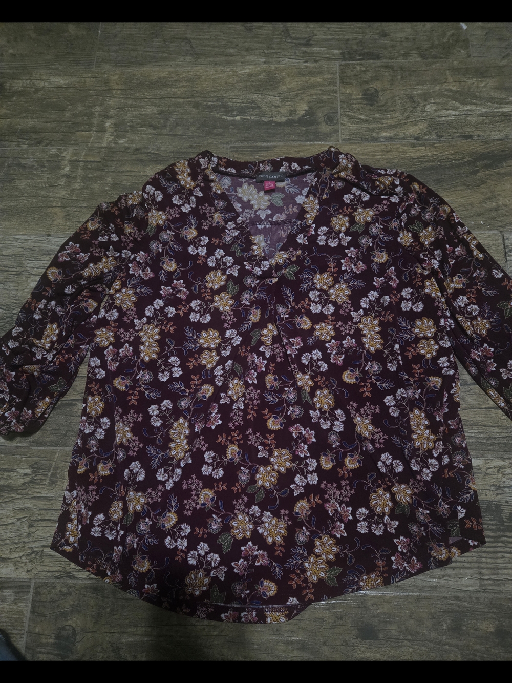 Vince Camuto Burgundy Floral V-Neck Blouse